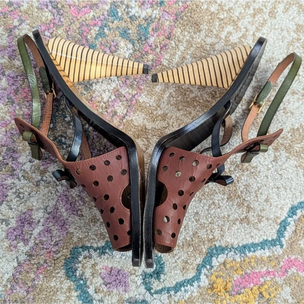 Fendi Perforated Leather Bow Slingback Heels Architectural Cone Heel
